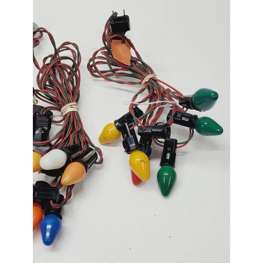 5 Vintage C7 7 Socket Red Green Wire Multi Color Bulbs TESTED Missing 1 Bulb